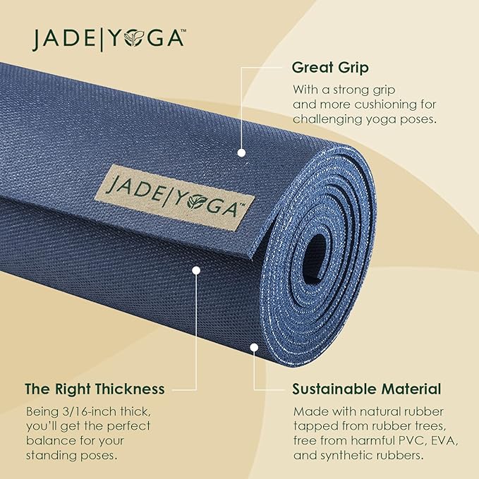 JadeYoga Harmony Yoga Mat - Durable & Thick Gym Fitness Mat, Non-Slip Natural Rubber Yoga Mat - Home Exercise & Stretching Mat, Workout Mat - Yoga, Pilates & Meditation for Women & Men