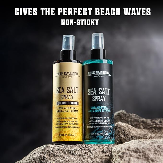 Viking Revolution Sea Salt Spray for Hair Men - Hair Texturizing Spray with Kelp, Aloe Vera and Red Algae Extract to Add Volume and Texture - Ocean Breeze and Coconut Scent, 8.8oz each