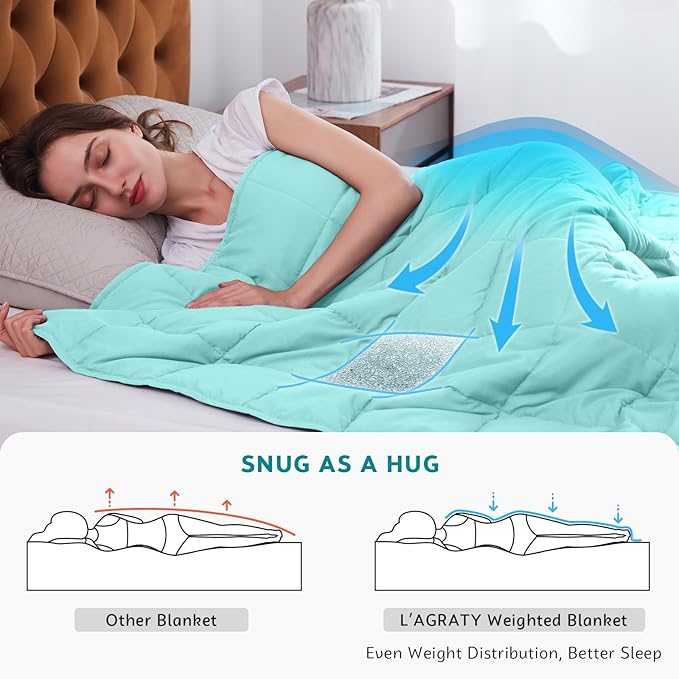 L'AGRATY Weighted Blanket - 48"x72" 20lbs Cooling Breathable Heavy Blanket Microfiber Material with Glass Beads for Adult All-Season Summer Fall Winter Soft Thick Comfort