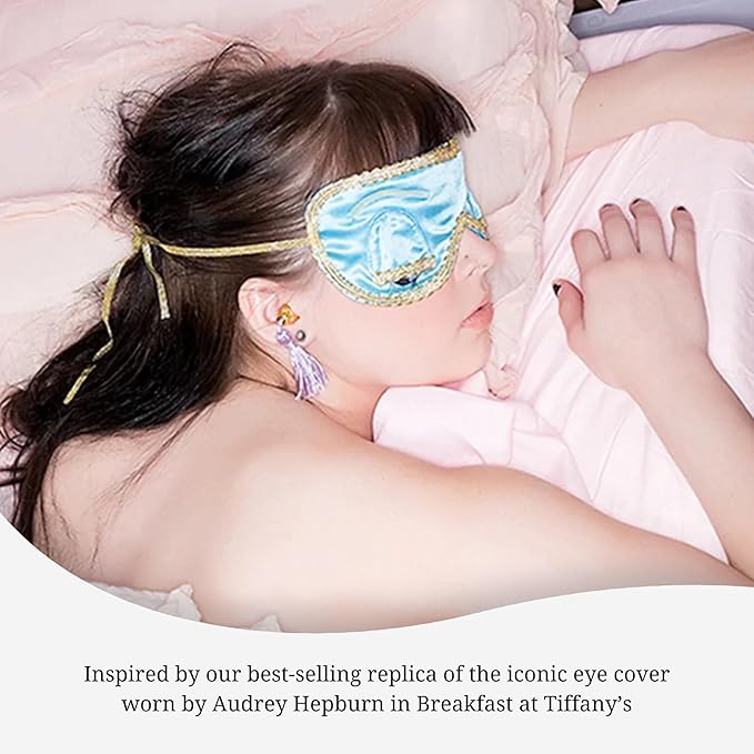 Utopiat Audrey Hepburn Style Silk Sleep Mask & Ear Plugs with Tassel Set for Women | Cute Eye Mask Earplugs Sleeping Beauty Set Costume Accessory