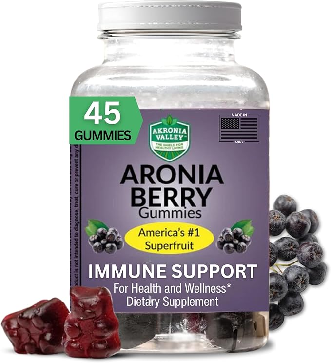 Aronia Berry Gummies | 45 Vegetarian Gummies | Pack of 1 | Immune Support, for Health and Wellness, Delicious Aronia Flavor