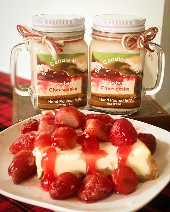 Soy Scented Candles | Handmade & Highly Aromatic Candles Burns Upto 85 Hours in Glass Jar - Perfect for Home Decor, Wedding, Birthday, Dinner (Strawberry Cheesecake, 16 oz)