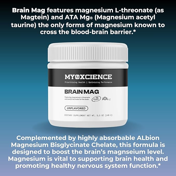 MYOXCIENCE Brain Mag | Magnesium L-Threonate Magtein & Magnesium Glycinate Powder (Unflavored) (60 Servings)
