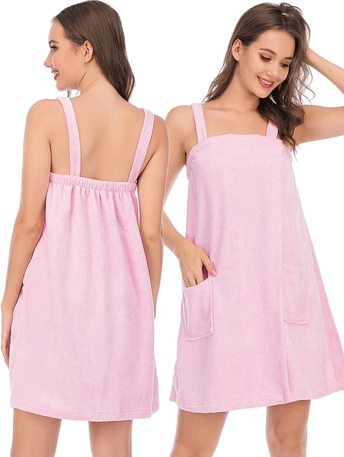 Veseacky Women Bath Wrap Towel for Womens Shower with Pocket Adjustable Spa Robe & Facial Headband