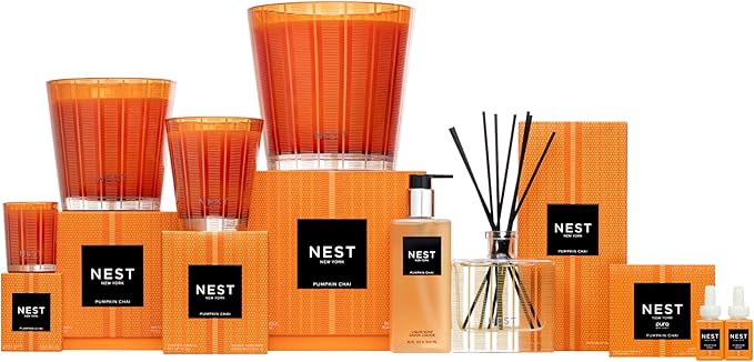 NEST New York Scented 3-Wick Candle, Pumpkin Chai - 21.2 oz - Up to 100-Hour Burn Time - Reusable Glass Vessel