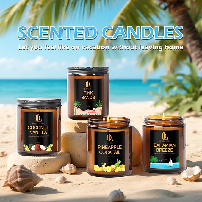 Coconut Vanilla Candles, 7oz Vanilla Coconut Scented Candle, Natural Soy Candles for Home Scented, Long Lasting with 50 Hour Burn Time, Gifts for Men Women