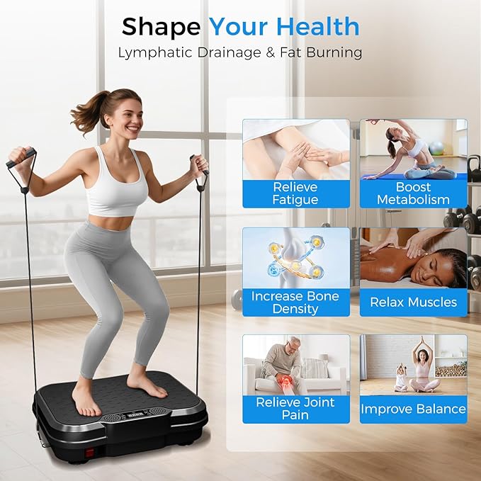 AoraPulse Vibration Plate Exercise Machine, Vibration Plate for Lymphatic Drainage Weight Loss, 330 Lbs Capacity Full Body Workout Vibrate Fitness Platform for Home Women Men