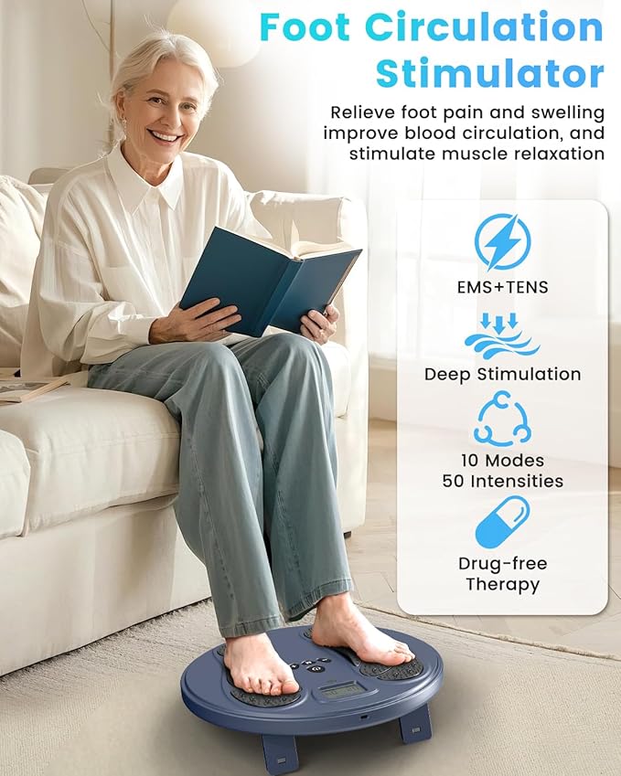 Rechargeable Foot Massager for Neuropathy, TENS & EMS Circulation Stimulator with Remote Control, 50 Intensities โ Foot Leg Massager for Circulation and Pain Relief