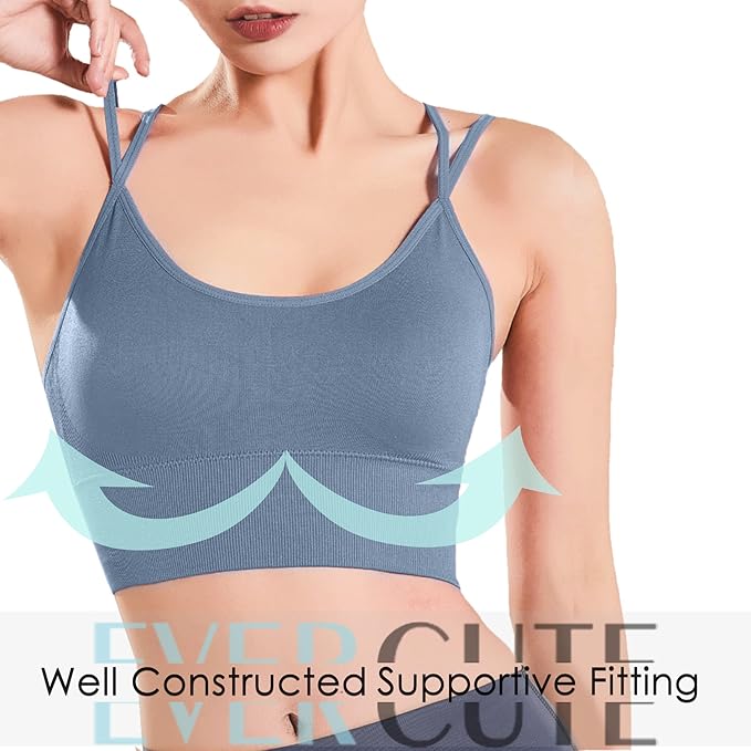 Evercute Cross Back Sport Bras Padded Strappy Criss Cross Cropped Bras for Yoga Workout Fitness Low Impact