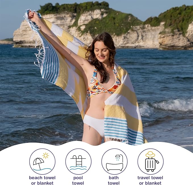 Oversized Turkish Beach Towel 38’’x71’’ - Set of 6 | 100% Turkish Cotton Lightweight Sand Free Quick Dry Pool Towels | Extra Large Bath Towels for Adults Beach Blanket Essentials