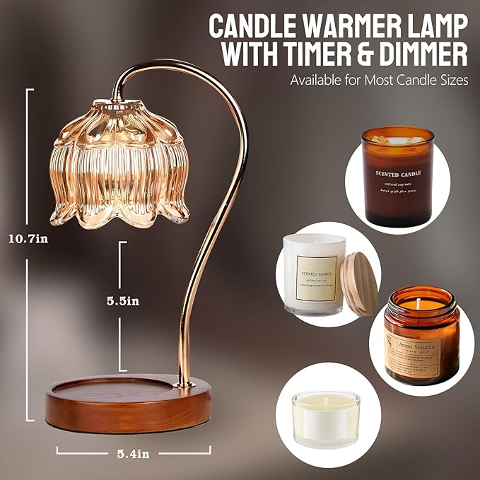 GEEZO Fragrance Candle Warmer Lamp,Electric Candle Warmer with Timer & Dimmer,Mom Christmas Birthday Gifts for Women, House Warming Gifts New Home Bedroom Decor