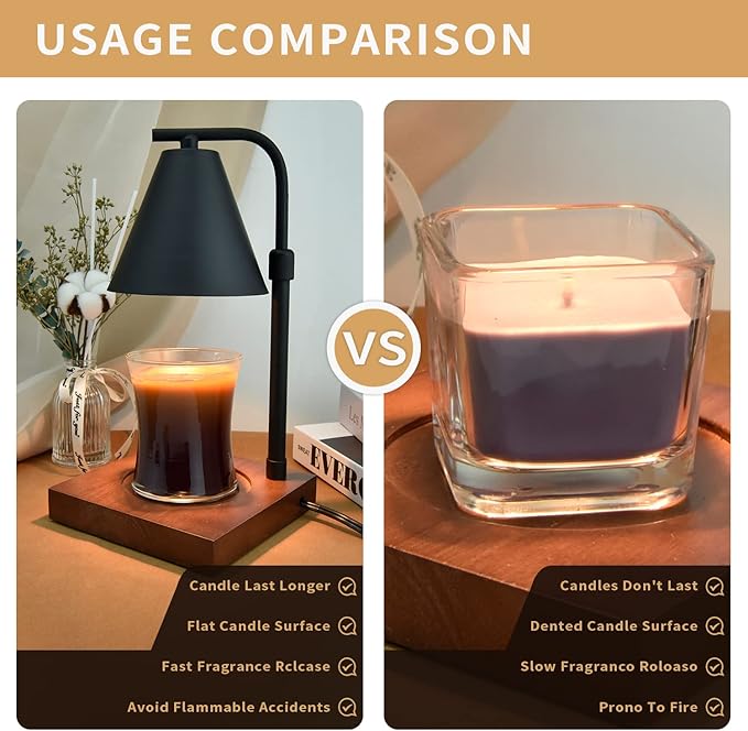 SOKCVSEA Candle Warmer Lamp - Candle Lamp Warmer with Timer Height Adjustable, Birthday Gifts for Women Mom, House Warming Gifts New Home Decor, Wax Melt Candle Warmer with 2 Bulbs 6-Black 2PC