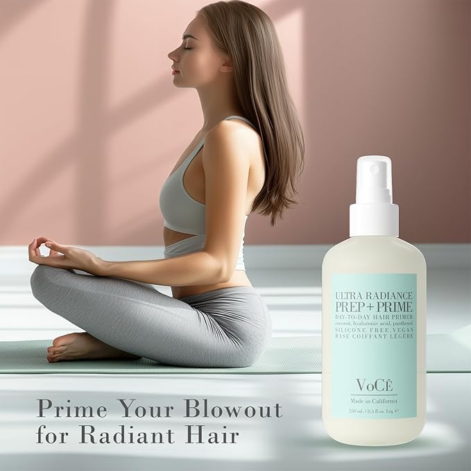 VoCÊ Haircare Vegan Prep + Prime Spray | Shine, Style Retention + Heat Protection, Nourishing, Anti-Frizz – Non-Toxic, Cruelty Free, Vegan Hair Routine Primer (8.5oz | 250ml)
