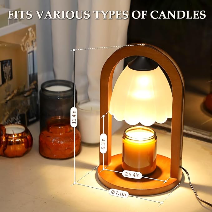 Candle Warmer Lamp with Timer and Dimmer,Electric Candle Lamp Warmer for Jar Candles,Birthday Gifts for mom and Women, Bedroom Home Decor,Melt Warmer for Scented Wax with 3 Bulbs( Retro Wooden Base)