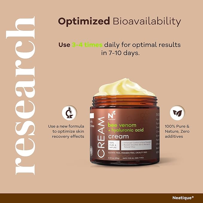 Bee Venom & Hyaluronic Acid Anti-Aging Face Cream – 2025 New Renewal Formula, Skin Moisturizer, All Skin Types, 2.12 Oz (60g)