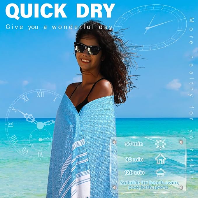 Thin Turkish Beach Towel Lightweight Quick Dry Absorbent Cotton Bathroom Bath Pool Swim Towels Extra Large Oversized Sand Free Beach Accessories Essentials Cloud Gifts for Adult