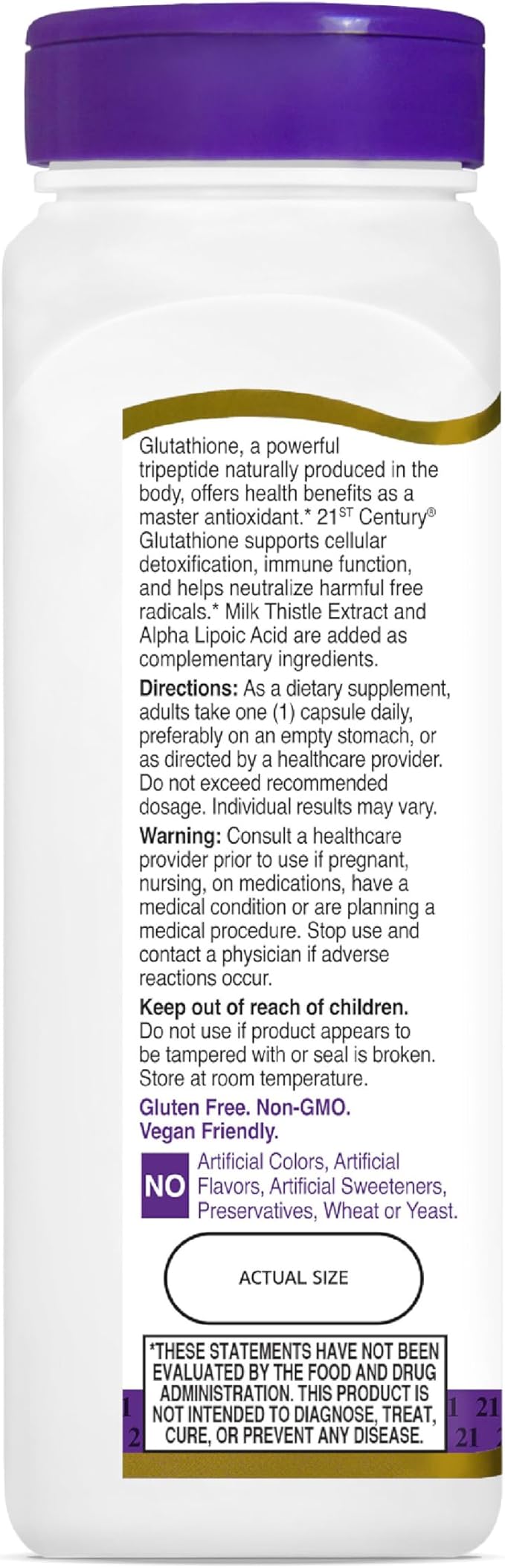 21st Century Glutathione 500 mg Plus Milk Thistle Extract & Alpha Lipoic Acid Capsules (120 Count), Reduced Form, Combats Harmful Radicals, Supports Cellular & Immune Health, Non-GMO, Gluten-Free