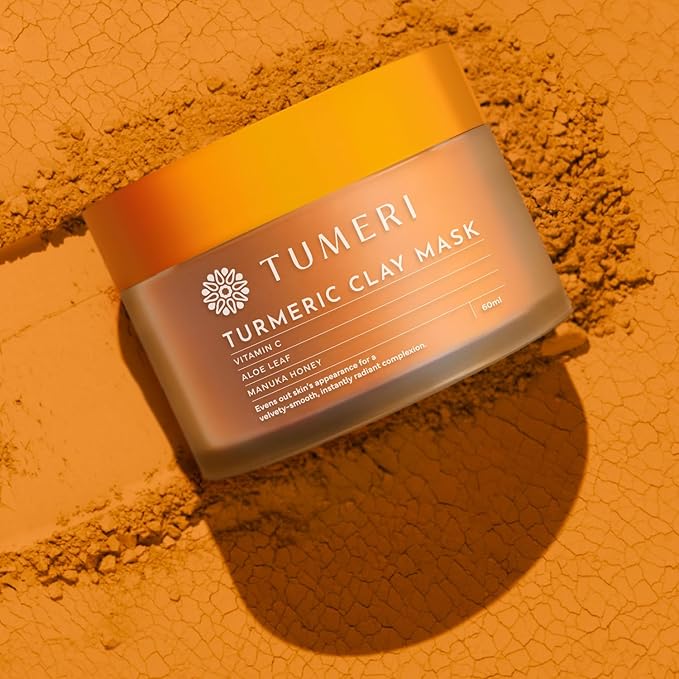 TUMERI Turmeric Vitamin C Clay Mask for Dark Spots – Turmeric Clay Face Mask Skin Care, Deep Cleansing Pores - Improves Uneven Tone, Post-Blemish, Visibly Brighten – 2 oz with Mask Brush Applicator