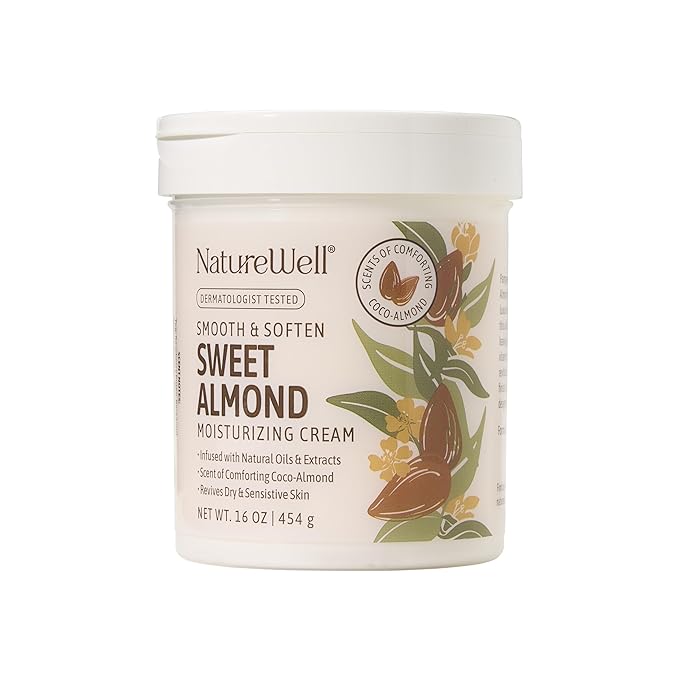 NATURE WELL Sweet Almond Smooth & Soften Gentle Moisturizing Cream For Face, Body, & Hands, Infused With Natural Oils & Extracts, Restores Skin Moisture Barrier, 16 Oz
