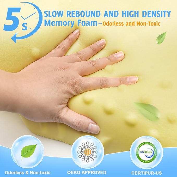 Cervical Neck Pillows with Memory Foam - Ergonomic Neck Support Pillows for Pain Relief Contour Memory Foam - Adjustable Orthopedic Bed Pillows with Cooling Pillowcase for Sleeping - Green