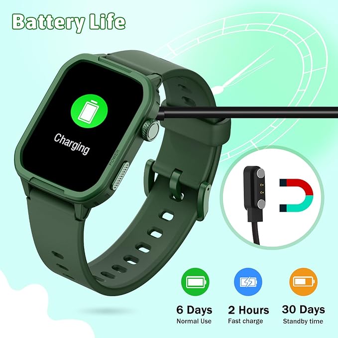 Kids Smart Watch for Boy Girl, Kids Watches with 19 Sport Modes, Heart Rate, Sleep Monitor, Pedometer, Alarm Clock, IP68 Waterproof Fitness Tracker, Gift for 6-16 Year Old Boys Girls Toys (Green)
