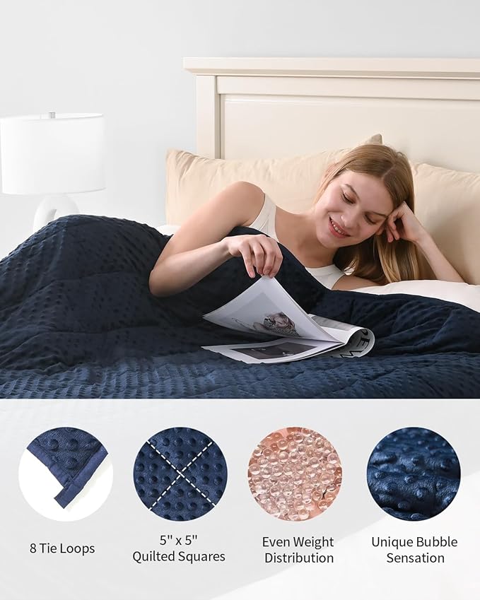 Mr. Sandman Weighted Blanket for Adults, Minky Heavy Blanket for Woman,Man Sleeping/Calm, Soft and Cozy Weighted Throw Blankets, Machine Washable, 80 x 87in, 20 lbs, Navy Blue