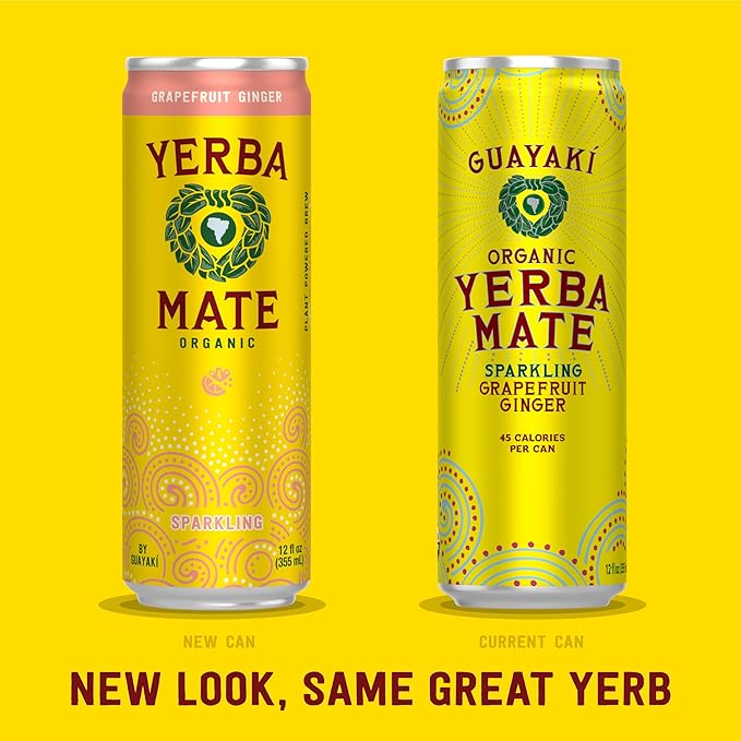 Yerba Madre Organic Sparkling Yerba Mate, Grapefruit Ginger, 80mg Natural Plant Based Caffeine, Smooth Energy & Focus, Carbonated, 12 Oz (Pack of 12) (Packaging May Vary)