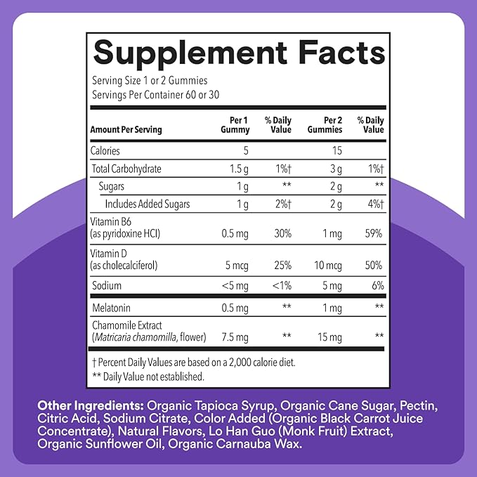 SmartyPants Kids Sleep Gummies Supplement with Melatonin 0.5mg: Chamomile & Vitamin D3, Sleep Aid, Strawberry Mango Flavor, 60 Count