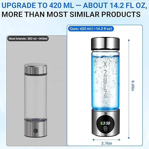 Hydrogen Water Bottle, 3000PPB Portable Hydrogen Water Ionizer Machine, Rechargeable Hydrogen Water Bottle Generator with SPE & PEM Tech, Hydrogen Water Cup for Gym Office Home Travel