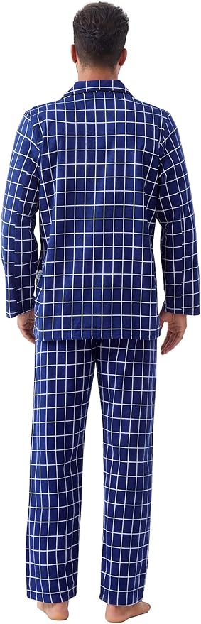 GLOBAL Men's Pajamas Sets 100% Cotton Flannel Sleepwear Long-Sleeve top & Bottom