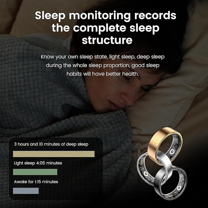 Smart Health Rings for Women Men, Fitness Tracker with Heart Rate, Blood Oxygen, HRV, Sleep Tracker, Step Tracker, No Subscription Fee, IP68 Waterproof Smart Ring for iphone & Android (RoseGold, 11)