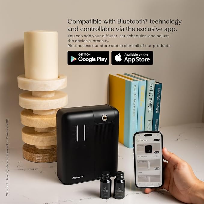 AromaPlan 2025 HVAC Waterless Oil Diffuser, Smart Scent Air Machine (2 Fragrances Included)- Whole House & Commercial Hotel Collection Diffuser| Cold Air Tech, App & Tourch Control,2000 Sq. Ft -Black