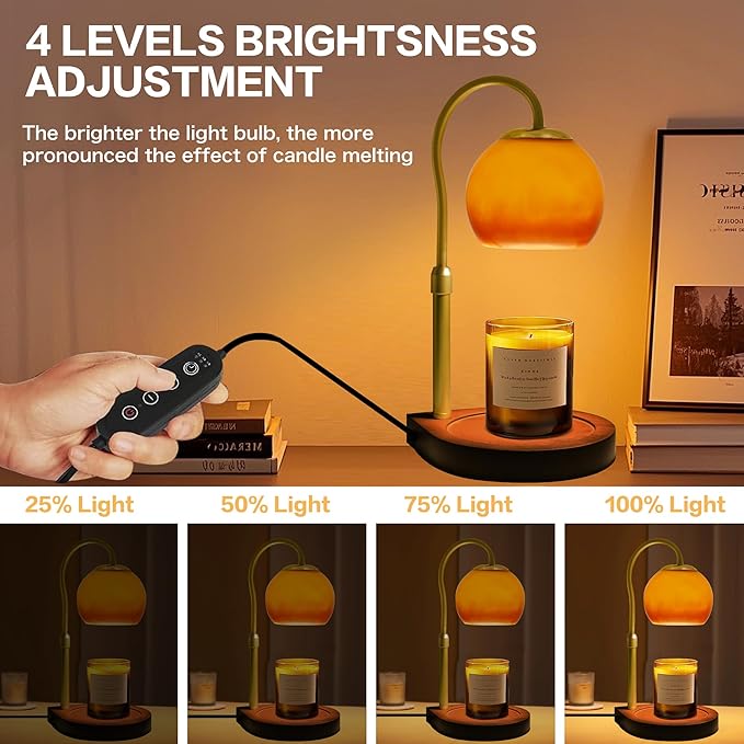 Candle Warmer Lamp with Timer 2H/4H/8H, Adjustable Height, Dimmable Candle Lamp with 2 Bulbs, Wax Melt Warmer for Jar Candles, House Warming, Home Decor, Birthday Gift for Women, Mom(Sunset)