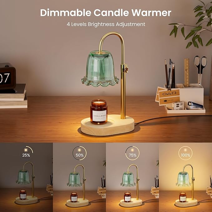 Candle Warmer Lamp with Timer Adjustable Height Candle Lamp Warmer 4 Level Dimmer Electric Wax Melt Warmer Vintage Home Decor for Scented Jar Candles House Warming & Birthday Gifts for Women