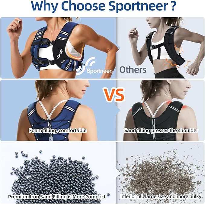 Sportneer Weighted Vest Woman: 8lb/12lb/15lb/20lb/25lb Weight Vest with Detachable Phone Bag, Adjustable Women Weighted Vest Rucking Vest for Walking Strength Training Muscle Building Weight Loss