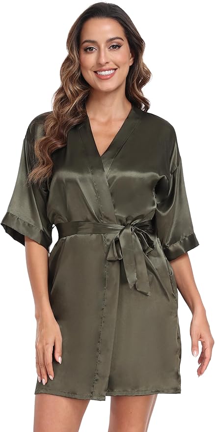 Women's Pure Short Silky Robes Bridesmaid Bride Party Satin Robes Sleepwear