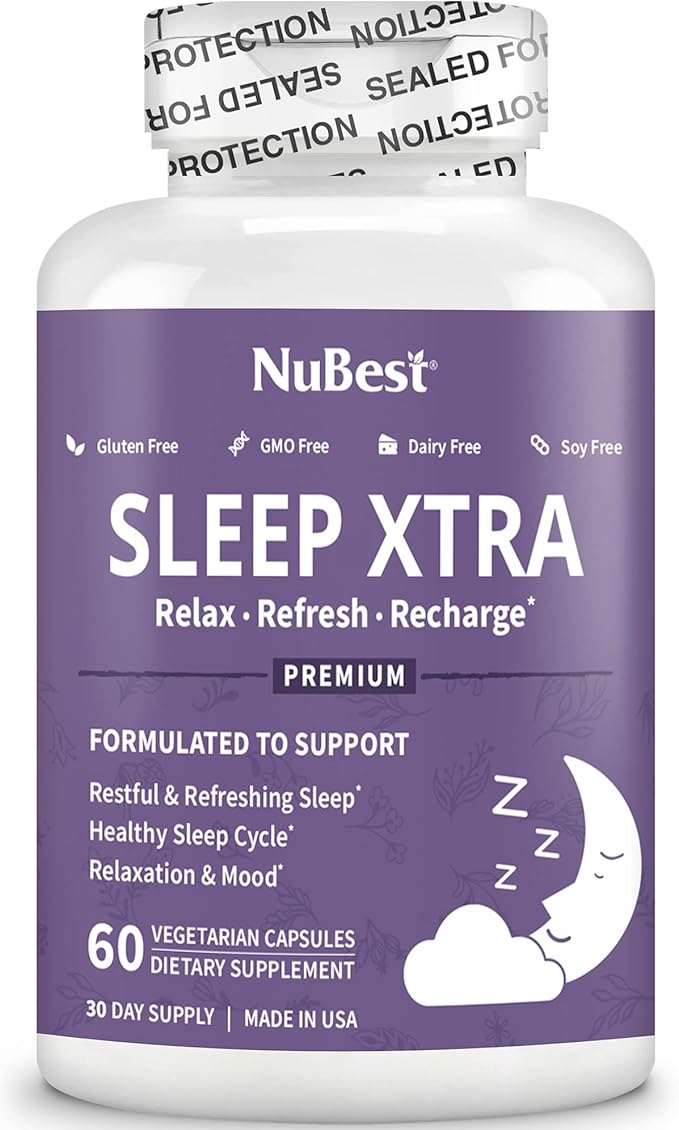 NuBest Sleep Xtra | Supports Healthy Sleep for Adults | Vitamin B6, Melatonin, Ashwagandha, Chamomile, Valerian & More - Non Habit-Forming | 60 Vegan Capsules |1 Month Supply