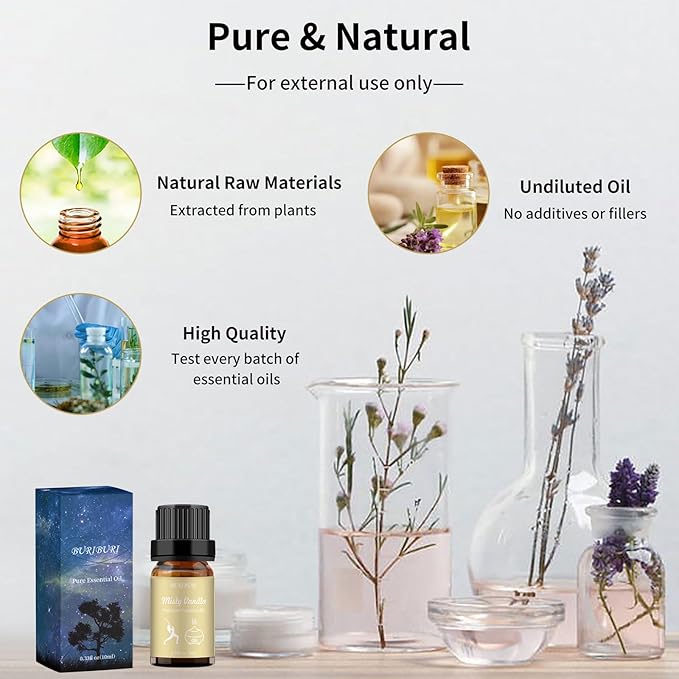 BURIBURI Misty Vanilla Hotel Scent Essential Oil, Lifestyle Collection Fragrance Aromatherapy Oil Blends, Air Freshener Diffuser Oil