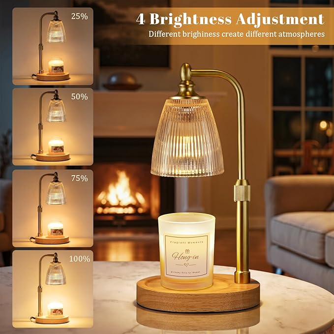 Amber Candle Warmer Lamp with Timer Dimmable,Birthday Gifts for Women Sister,House Warming Gifts New Home,Adjustable Height Wax Melt Warmer for Jar Candles,Ideal for Office,Bedroom Home Decor