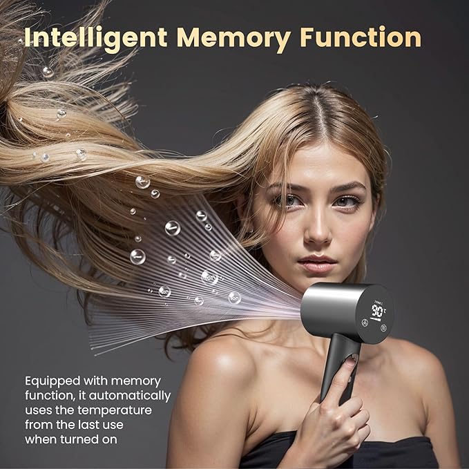 Hair Dryer,110000 RPM High-Speed Brushless Motor for Fast Drying with HD Digital Display Low Noise Compact Hair Blow Dryer for Curly Hair for Home Travel Salon #201BK