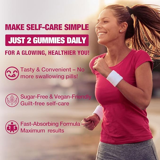 Sugar-Free Multi Collagen Gummies for Women & Men – Types I, II, III, V, X with Biotin, Vitamin C & Zinc for Hair, Skin & Nails | Strawberry Flavor | 60 Gummies