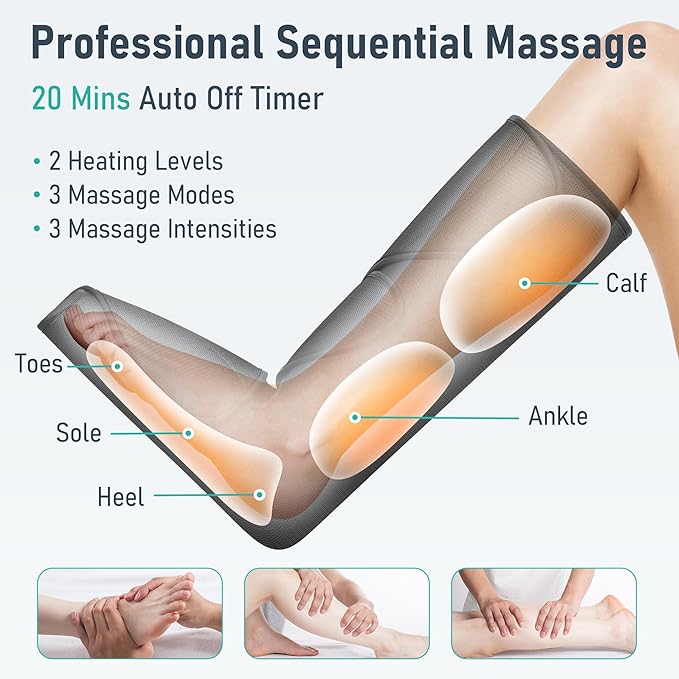 QUINEAR Leg Massager with Heat and Air Compression,Foot and Calf Massager for Circulation and Pain,Compression Boots with 3modes and 3 Intensities,Gift for Dad Mom