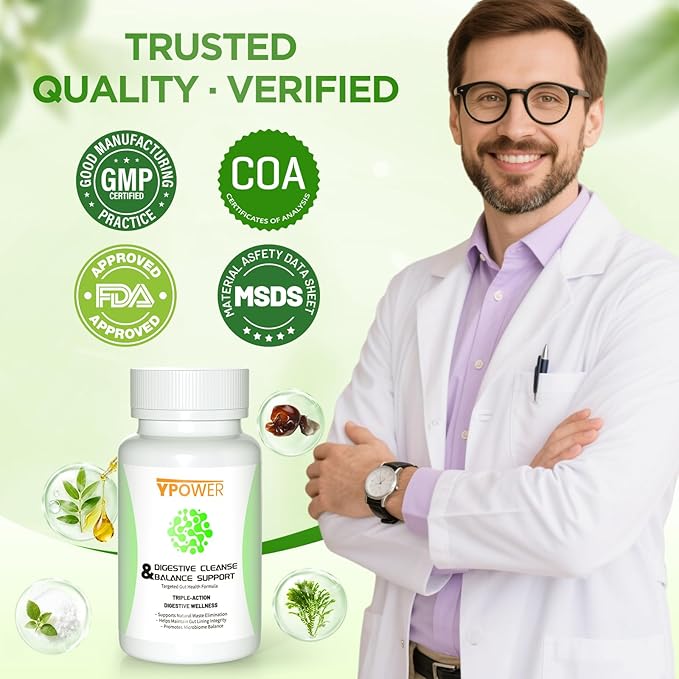 Colon Cleanse Detox Supplement – Triple Action Digestive Wellness, Natural Gut Support for Bloating & Constipation Relief, with Senna, XOS & Probiotic Yeast, 60 Vegan Capsules for Women & Men