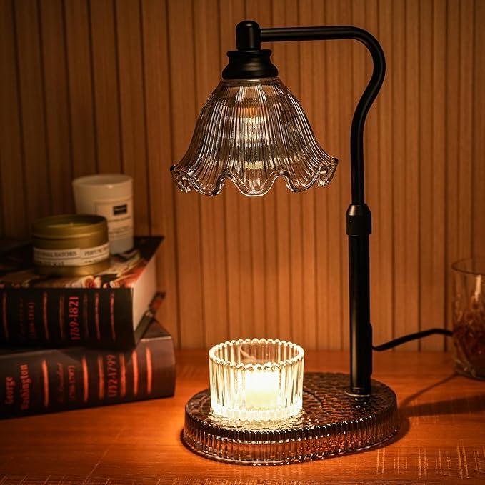 Candle Warmer Lamp with Adjustable Height - Flameless 4-Level Dimmable Wax Warmer, Timer Function & Stylish Design in Multiple Colors(Black)