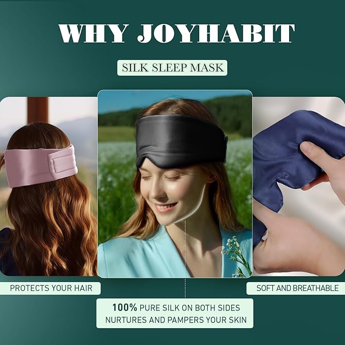 Joyhabit Silk Sleep Mask for Women and Men, Classic Black, Luxurious Comfort for Relaxation & Beauty Sleep, Ultra Soft & Breathable, Protects Hair & Skin