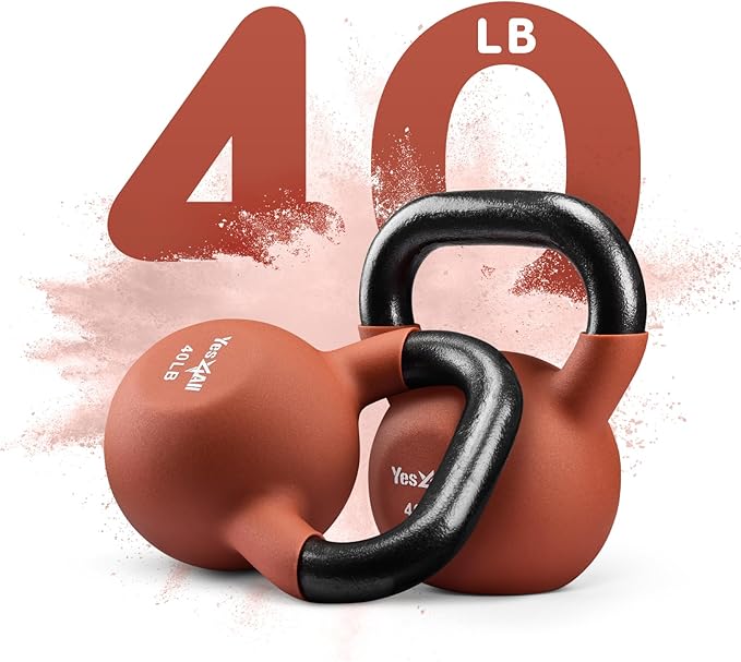 Yes4All Kettlebell, 5-65 LB Neoprene Coated Cast Iron Kettlebells, Wide Grip Handle & Flat Bottom for Swings, Squats, Deadlifts, Push Ups & Full Body Training at Home Gym - Single & Set