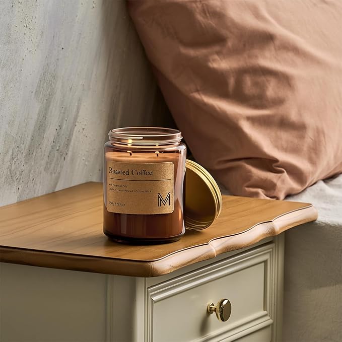 M&SENSE Roasted Coffee Home Scented Candle | 19.4oz, 117-Hour Burn | Natural Organic Soy Wax | Long-Lasting for Stress Relief and Gifting | for Bedroom,Relaxing SPA,Office