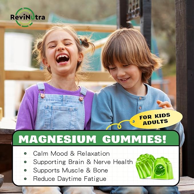 Liposomal Kids Magnesium Gummies- Magnesium Glycinate Gummies for Kids Supplement-w/Omega-3, Vitamin B6, D3- Support Calm Stress Relief, Bones, Mood, Green Apple & Kiwi Flavor, 60 Count