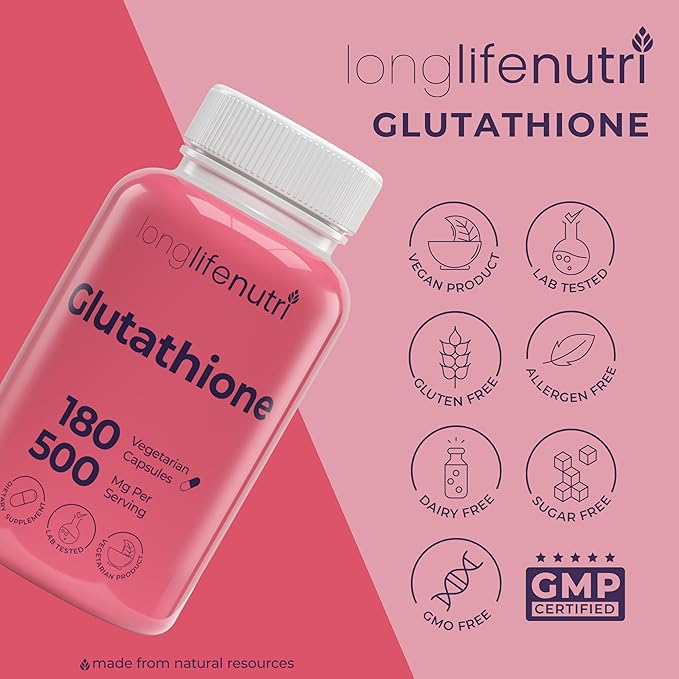 LongLifeNutri Reduced Glutathione 500mg – with White Milk Thistle and Alpha Lipoic Acid, 180 Vegetarian Capsules, Natural Antioxidant, 3-Month Supply, GMP Certified, Made in USA
