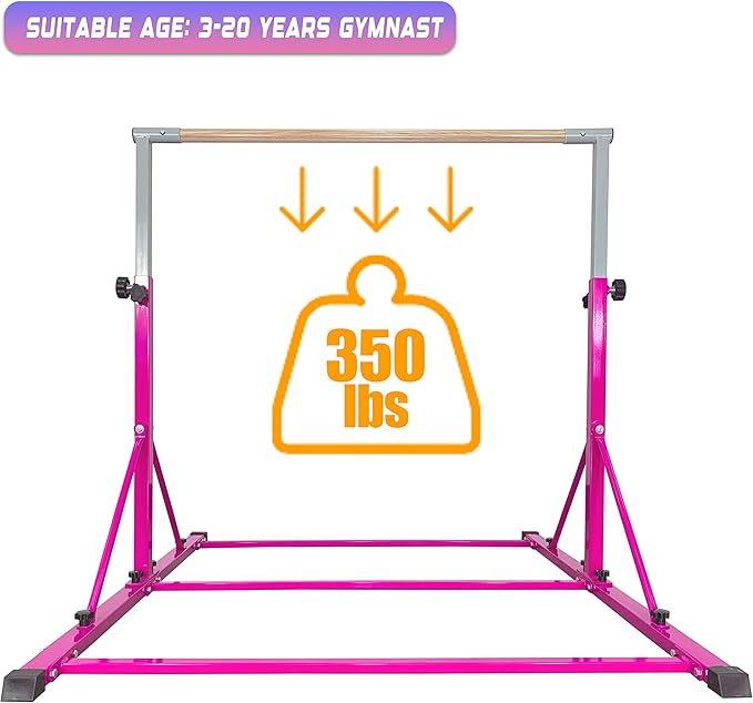 Gymnastic Bar for Kid and Teenage Ages 3-25, 5 FT / 6 FT Base Length, 5 FT / 6 FT Height, Gymnastic Kip Bar Horizontal Bar for Gymnast, Gymnastic Training Equipment for Home and Club Use